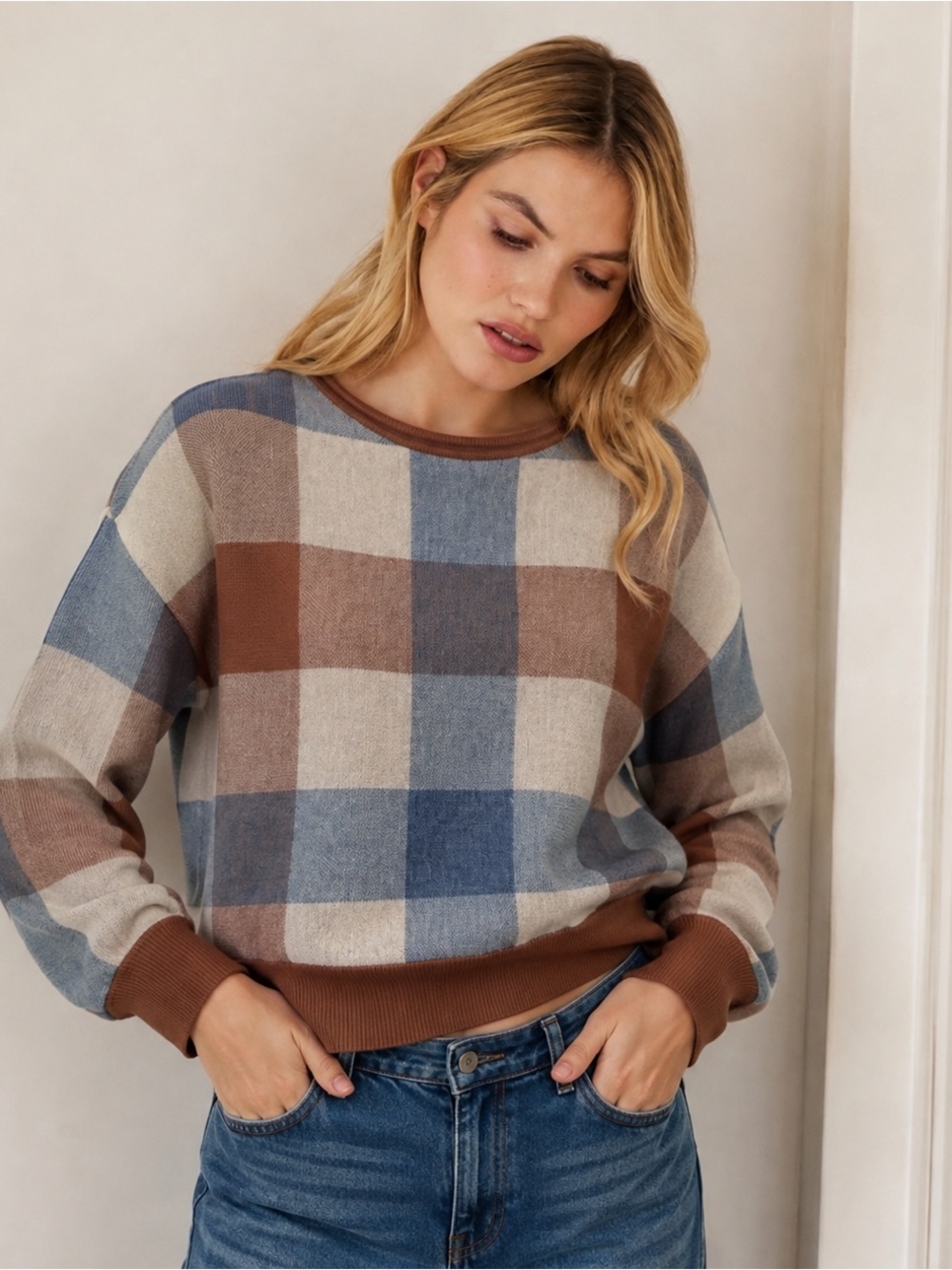 NEW! ❤️ Cynthia Rowley size XS S Multicolor Plaid Crewneck Sweater